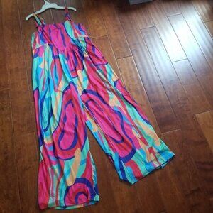 Z Avenue USA Women's Multi color button Strap, 2-Pocket Flared Wide Leg Jumpsuit